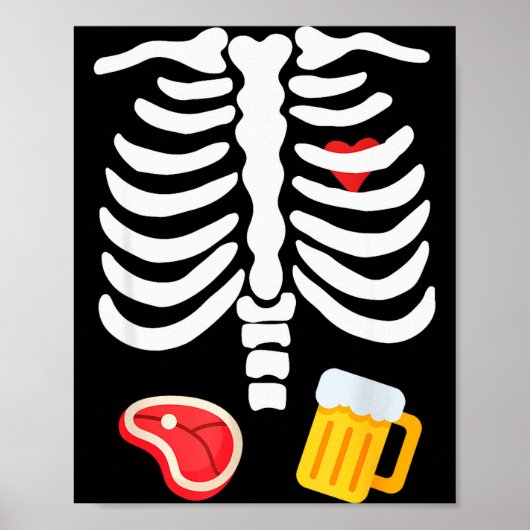 Poster Funny Halloween Skeleton Beer & Steak Costume (Devant)