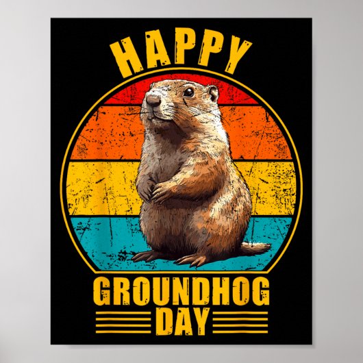 Poster Funny Happy Groundhog Day 2025 Decorations Retro V (Devant)