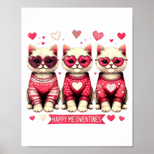Poster Funny Happy Meowentines Cute Valentine Cats Love C (Devant)