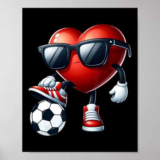 Poster Funny Heart Playing Soccer Valentines Day Mens Boy (Devant)