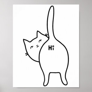 Poster Funny Hello Black Cat Butt Hi Design pour Amoureux