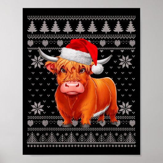 Poster Funny Highland Cow Ugly Christmas Sweater Santa Xm (Devant)
