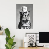 Poster Funny Hippo Bathroom Art Print, Toilet Paper Hat (Bureau à domicile)