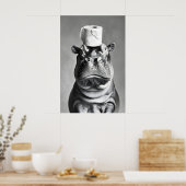 Poster Funny Hippo Bathroom Art Print, Toilet Paper Hat (Cuisine)