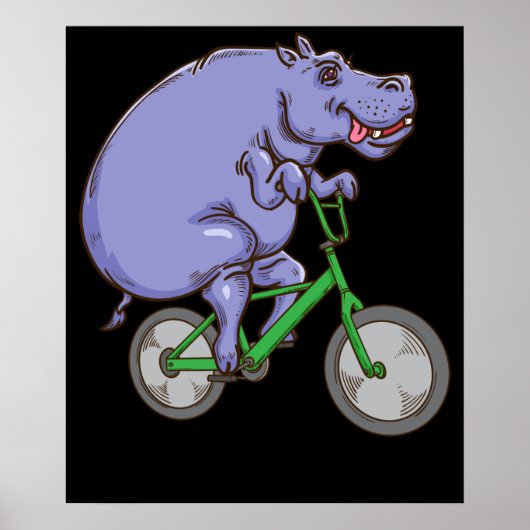 Poster Funny Hippo équitation vélo Hippopotamus enfants H (Devant)