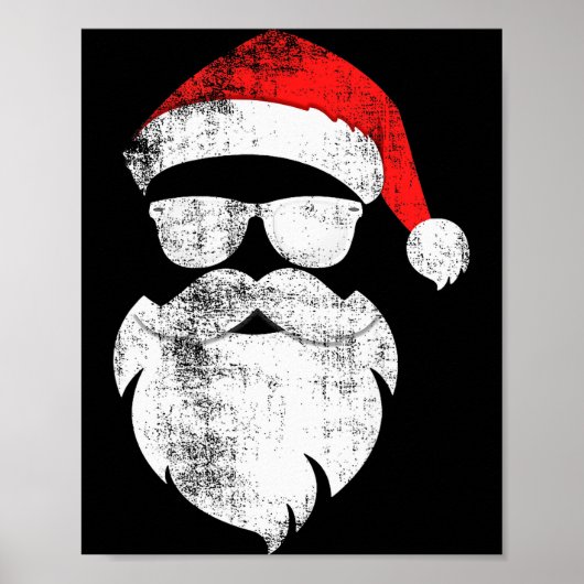 Poster Funny Hipster Santa Face With Hat Beard &amp; Gles (Devant)