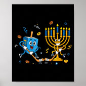 Poster Funny Hockey Dreidel Menorah Hanukkah Kids Womens (Devant)