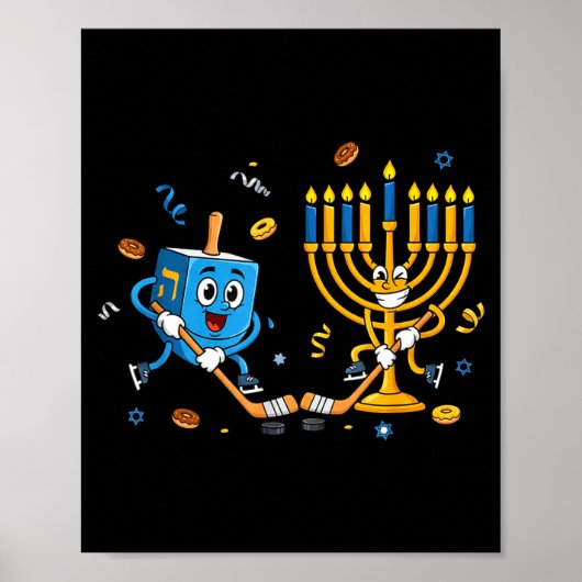 Poster Funny Hockey Dreidel Menorah Hanukkah Kids Womens (Devant)