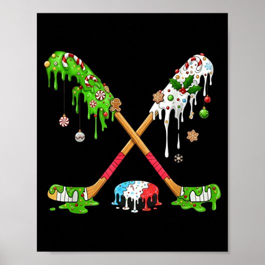 Poster Funny Hockey Holiday Candy Cane Gingerbread  (Devant)