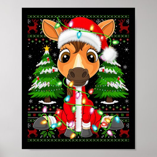 Poster Funny Horse Christmas Lights Santa Costume Ugly Xm (Devant)
