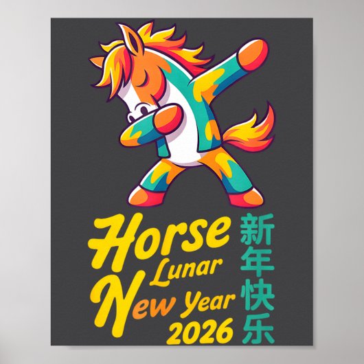 Poster Funny Horse Lunar New Year 2026 Dabbing Design  (Devant)