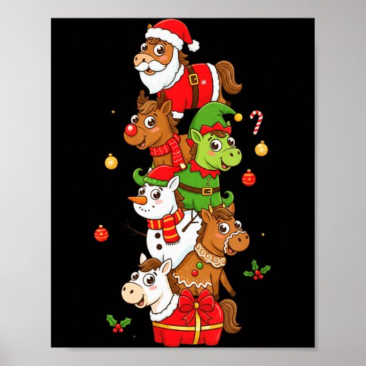 Poster Funny Horse Santa Elf Snowman Christmas Womens Men (Devant)