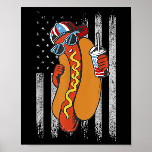 Poster Funny Hotdog 4 juillet Drapeau américain Hotdog 4e