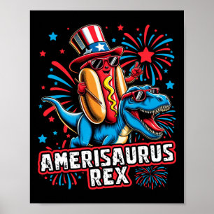 Poster Funny Hotdog T Rex Dinosaur 4 juillet Amerisauru
