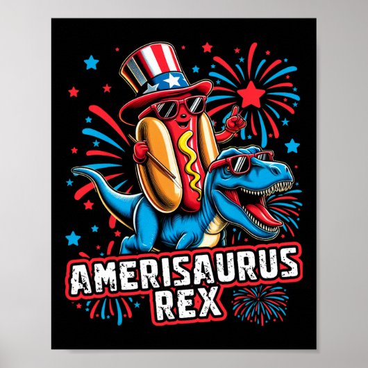 Poster Funny Hotdog T Rex Dinosaur 4 juillet Amerisauru (Devant)