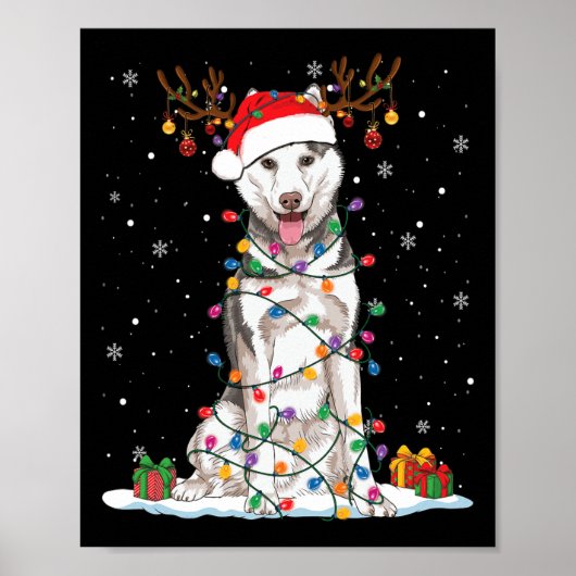 Poster Funny Husky Chien Tree lumières de Noël Jeu de Noë (Devant)