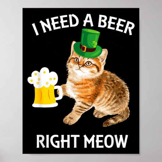 Poster Funny Irish Beer Cat St Patricks Day Drinking With (Devant)