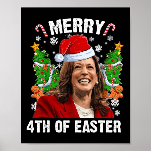 Poster Funny Kamala Harris Noël Santa Hat Joyeux 4e (Devant)
