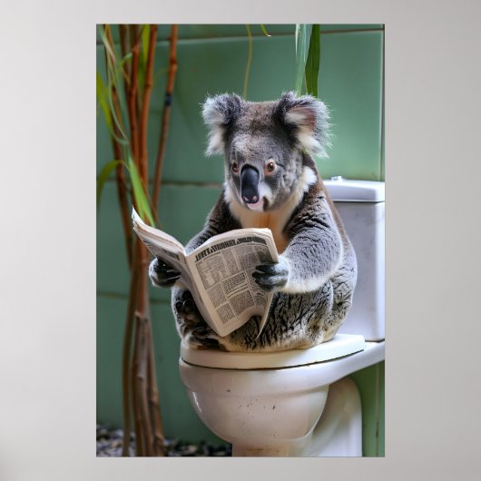 Poster Funny Koala Bathroom Print, Reading Newspaper (Devant)