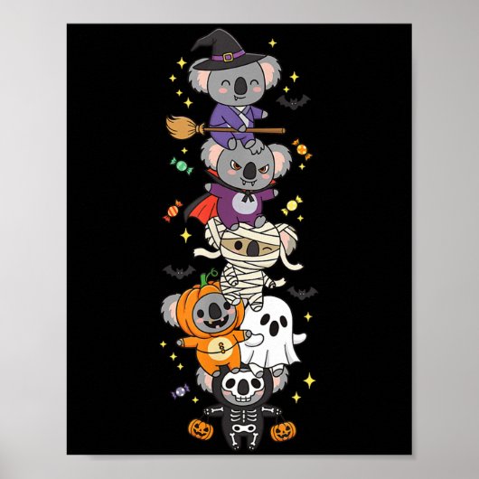Poster Funny Koala Witch Vampire Ghost Halloween Kids Men (Devant)