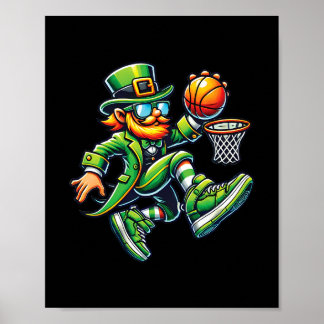 Poster Funny Leprechaun Dunking Sketll Boys Kid St Patric