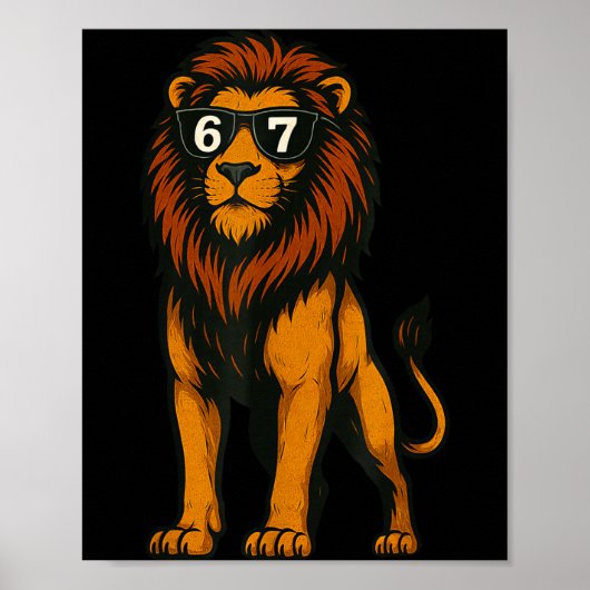 Poster Funny Lion Sungles 67 Six Seven Meme (Devant)