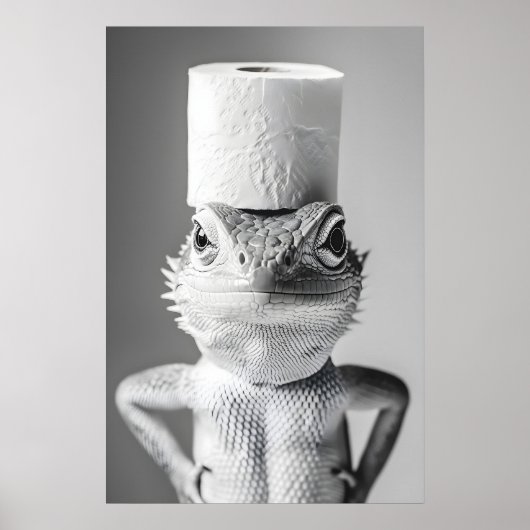 Poster Funny Lizard Toilet Paper Roll Bathroom Print (Devant)