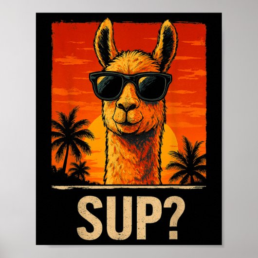 Poster Funny Llama Sup Meme Sunset Beach Cool Animal Homm (Devant)