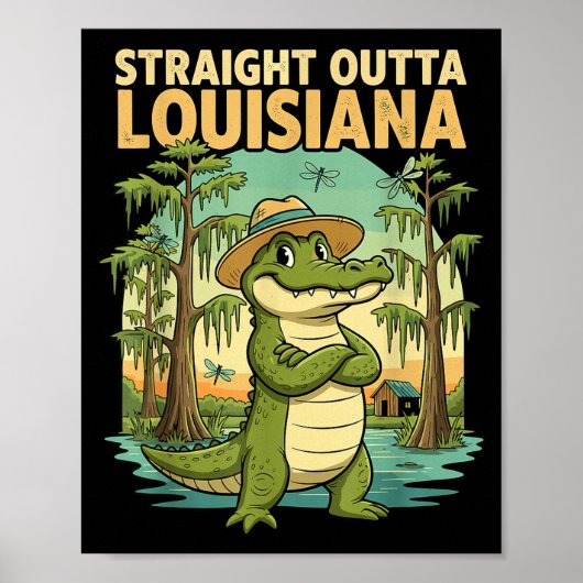Poster Funny Louisiana Alligator Retro Wildlife Travel Ba (Devant)