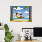 Poster Funny Man Relaxing in Beach Hammock (Bureau à domicile)
