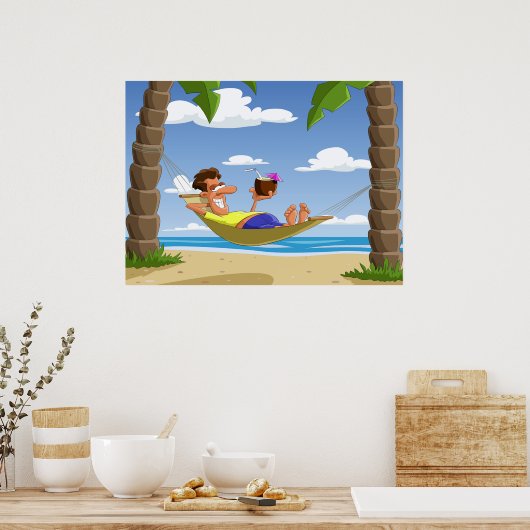 Poster Funny Man Relaxing in Beach Hammock (Cuisine)