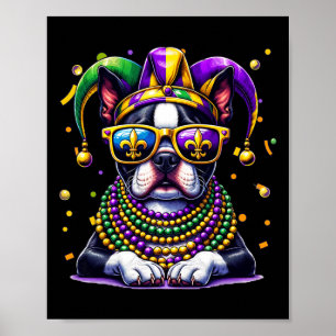 Poster Funny Mardi Gras Bead Boston Terrier Dog Festival