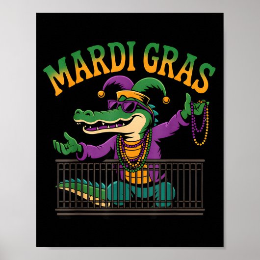 Poster Funny Mardi Gras Gator New Orleans Party Squad Bea (Devant)
