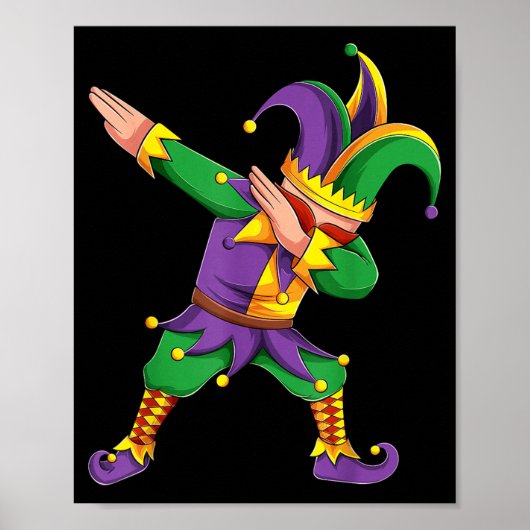 Poster Funny Mardi Gras Outfit Dabbing Jester New Orleans (Devant)