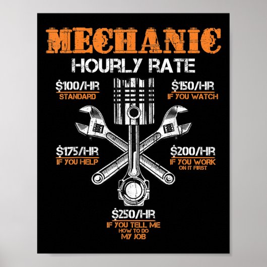 Poster Funny Mécanique Taux horaire Cadeau Chemise Taux d (Devant)
