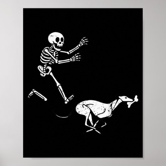 Poster Funny Meme Greyhound Running Skeleton Halloween  (Devant)