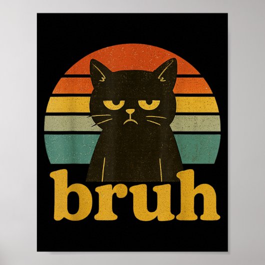 Poster Funny Meme Saying Bruh Retro Cat (Devant)