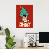 Poster Funny Meowny Noël Grumpy Tuxedo Chat Xmas Arbre (Bureau à domicile)