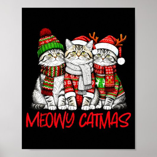 Poster Funny Meowy Catmas Christmas Cats Ugly Sweater Gra (Devant)