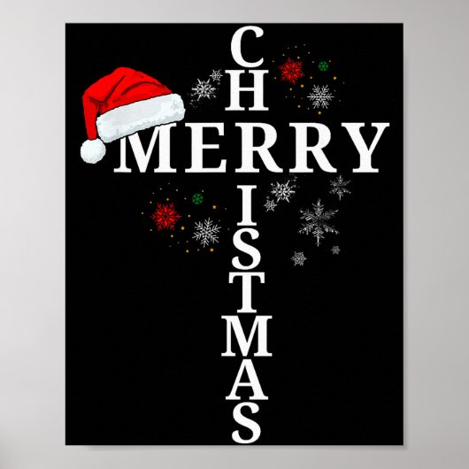 Poster Funny Merry Christmas Xmas Cross Christian Snow (Devant)