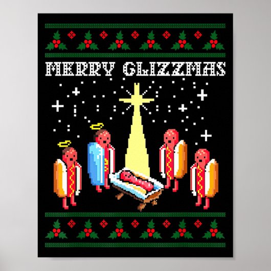Poster Funny Merry Glizzmas Hot Dogs Family Group Ugly Ch (Devant)