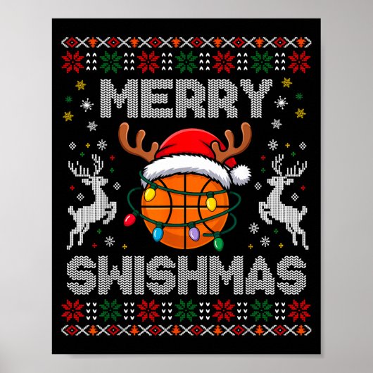 Poster Funny Merry Swishmas Basketball Christmas Reindeer (Devant)