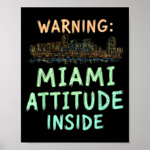Poster Funny Miami Florida Night Skyline Vintage
