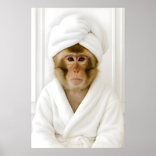Poster Funny Monkey Bathroom Print, Monkey In Bathrobe (Devant)