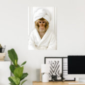 Poster Funny Monkey Bathroom Print, Monkey In Bathrobe (Bureau à domicile)