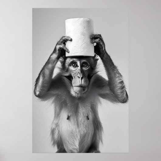 Poster Funny Monkey Bathroom Print, Toilet Paper Hat (Devant)