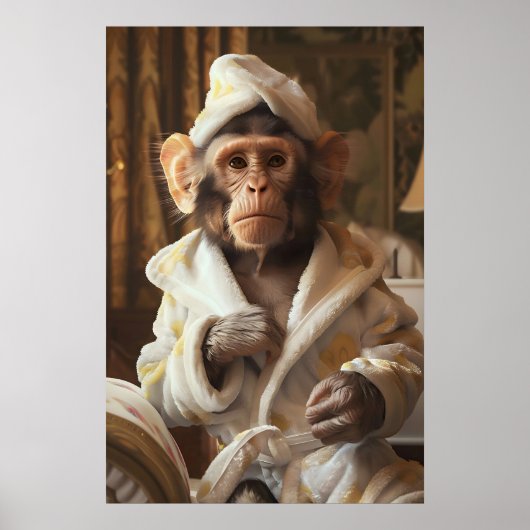 Poster Funny Monkey in Bathrobe Print, Bathroom Humor (Devant)