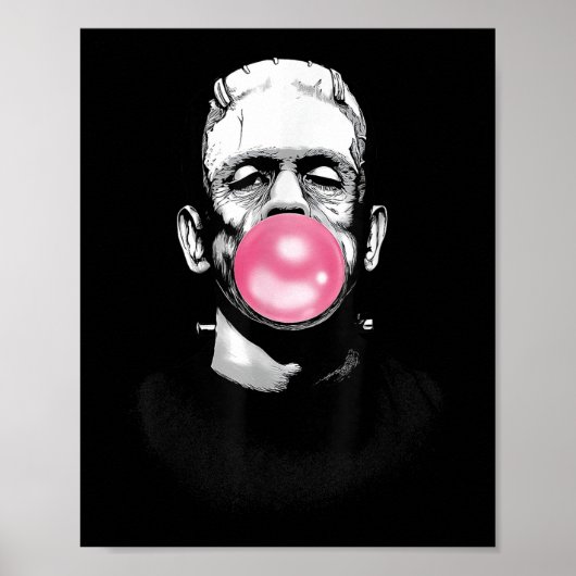 Poster Funny Monstre Frankenstein Frappant Une Bulle Gum (Devant)