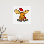 Poster Funny Moose in Santa hat Christmas Cartoon (Cuisine)