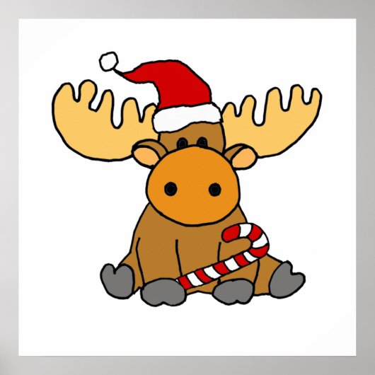Poster Funny Moose in Santa hat Christmas Cartoon (Devant)